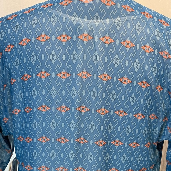 #0229 NWT LuLaRoe Blue & Orange Aztec Kimono w/ Bottom Fringe-S - Picture 3 of 7